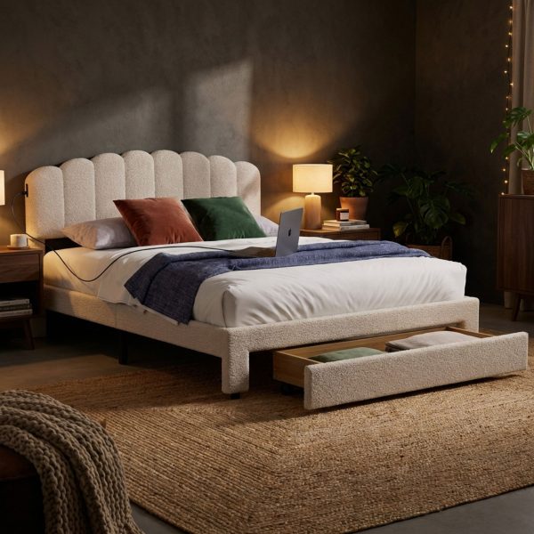 Lit Olyra avec port USB, lit de rangement 160 x 200 cm